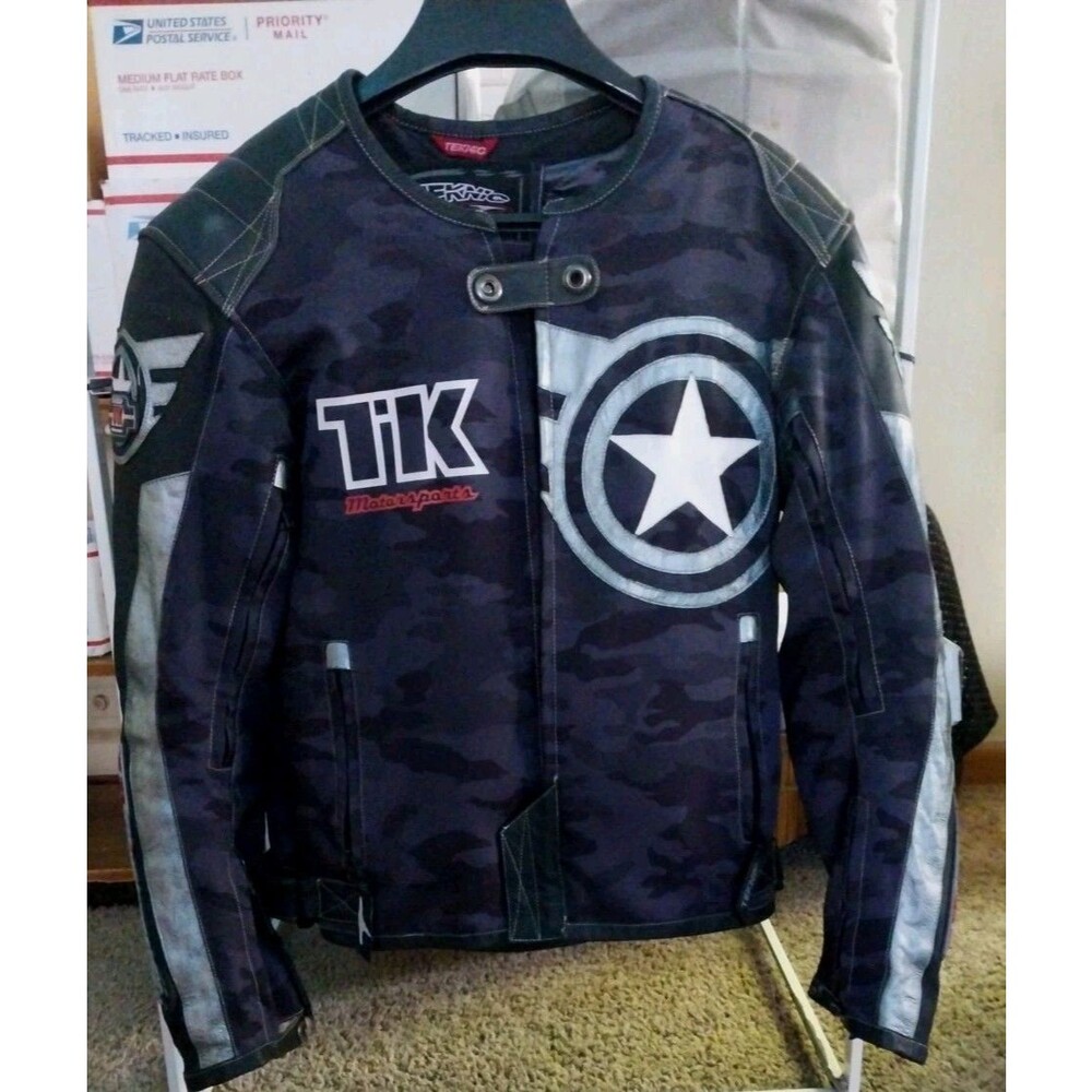Teknic TK Motorsports Motorcycle Jacket Men’s 42 Camo Textile Leather Armor